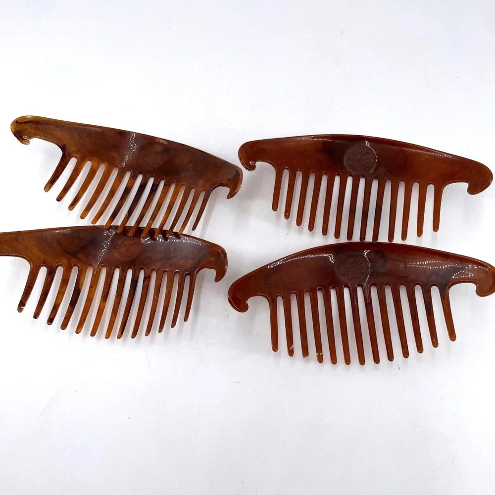 Wings of Hollywood Vintage Faux Tortoise Shell Hair Side Combs Set of 4 Brown